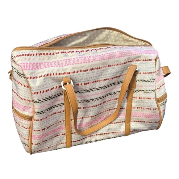 Jessica Simpson Malibu Large Striped Canvas‎ Tote Weekender Tota Bag - Picture 1 of 6
